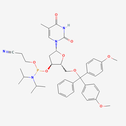 2R 3S 5R -2- Bis 4-methoxyphenyl phenyl methoxy methyl -5- 5-methyl-2 4-dioxo-3 4-dihydropyrimidin-1 2H -yl tetrahydrofuran-3-yl 2-cyanoethyl diisopropylphosphoramidite	98796-51-1